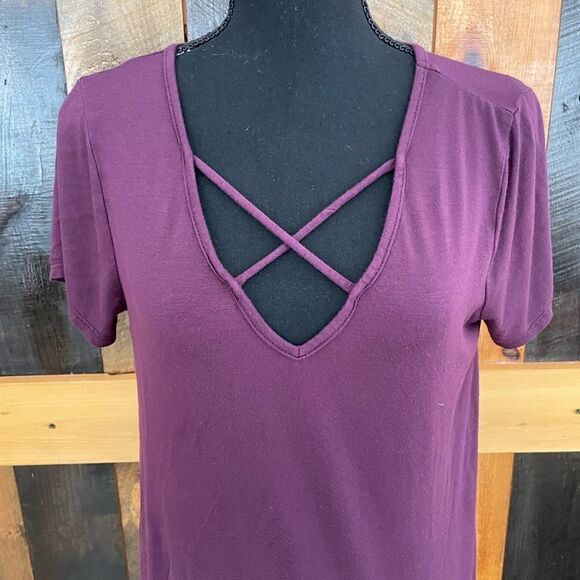 EMORY Park Dulce dark purple short sleeved knit top, size S - Picture 7 of 10